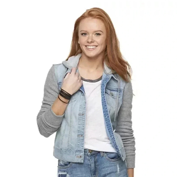 Mudd Jackets & Blazers - Juniors' Mudd Knit & Denim Lightweight Jean Jacket Size M